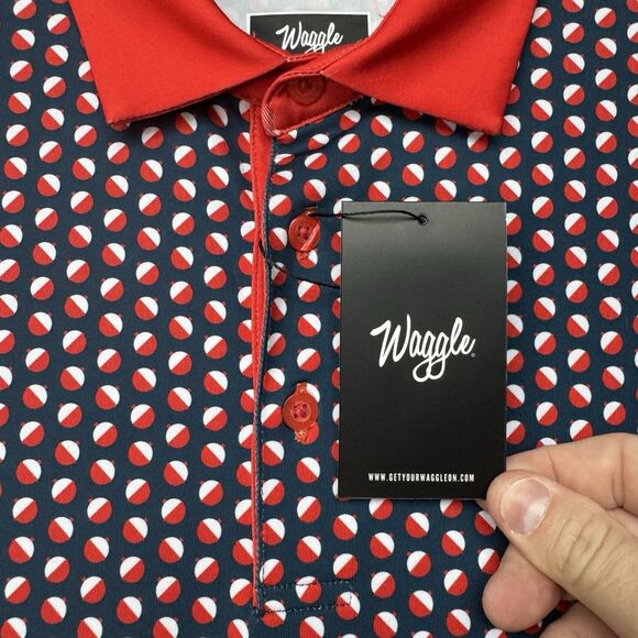 Waggle Polo Shirt Mens Medium Blue Red White Bobby Bobber Golf Performance New - Picture 6 of 14